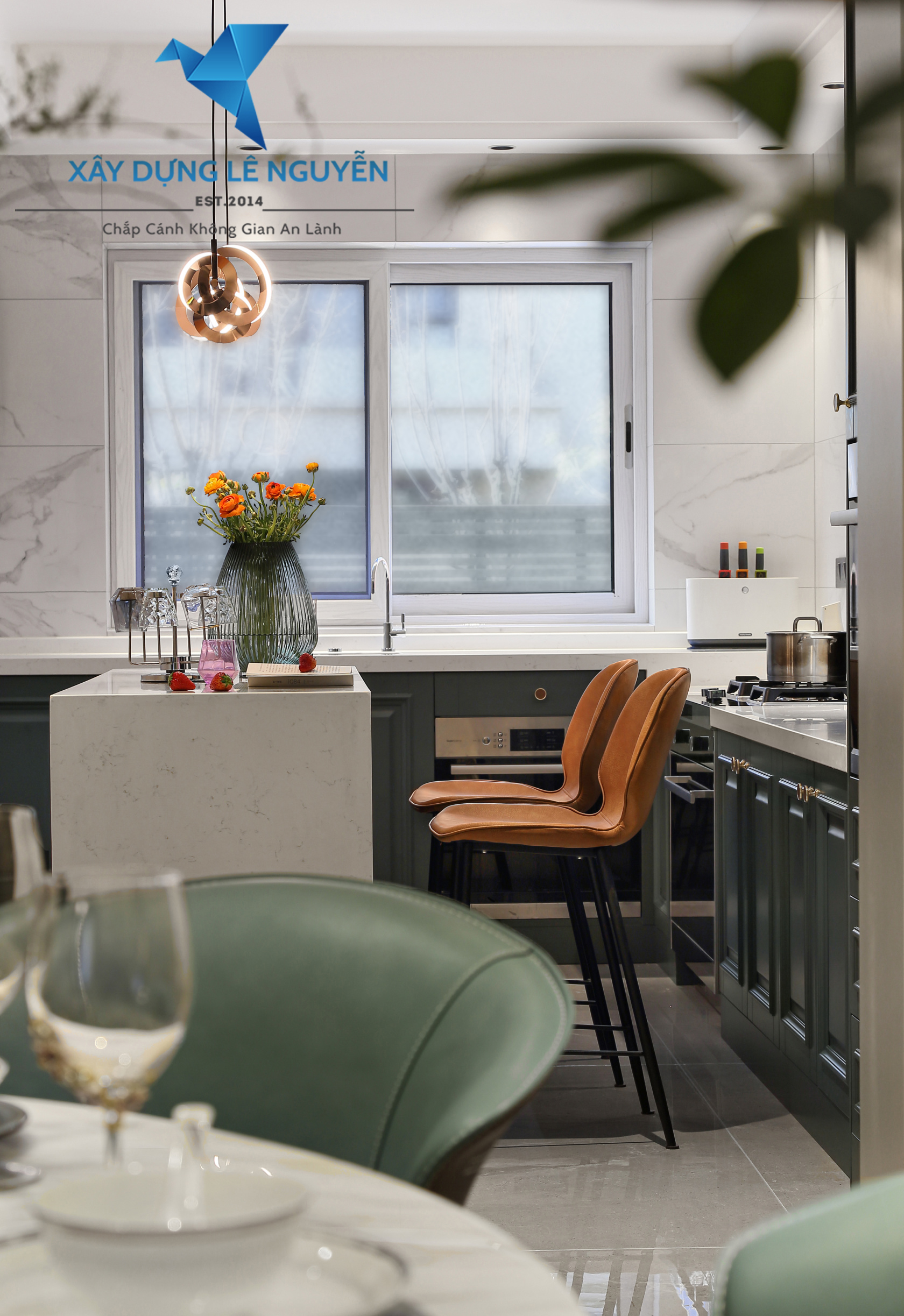 Kiến tạo không gian sống với nội thất bếp gam màu xanh